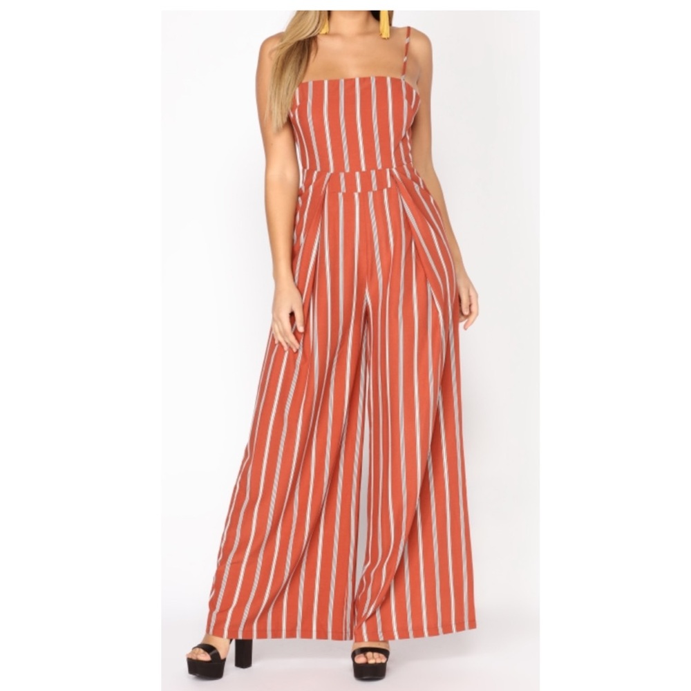 Stripe Jumpsuit, back-tie, Sz Lg